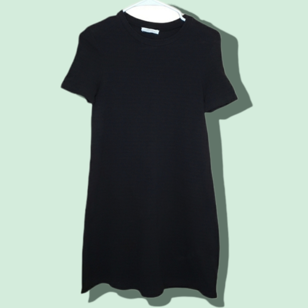 Zara Black Textured Tee Shirt Dress